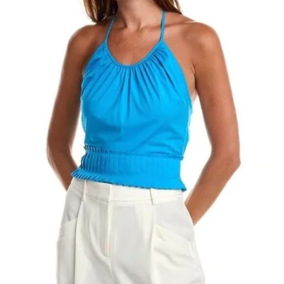 RAMY BROOK Top NEW Size S Charlie Halter Tropical Blue $245 Pleated - Picture 1 of 5